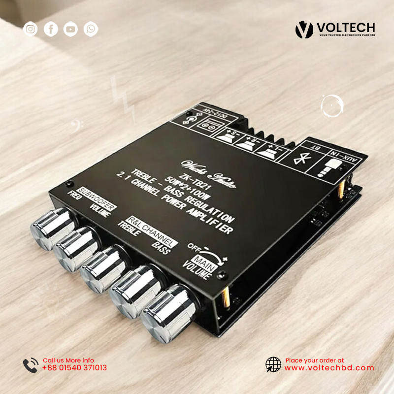 Wuzhi Audio ZK TB21 + App Hi-Fi 2.1 Bluetooth Amplifier (50W+50W Stereo + 100W Sub) – Voltech Electronics Wuzhi Audio ZK TB21 + App Hi-Fi 2.1 Bluetooth Amplifier (50W+50W Stereo + 100W Sub) – Voltech Electronics