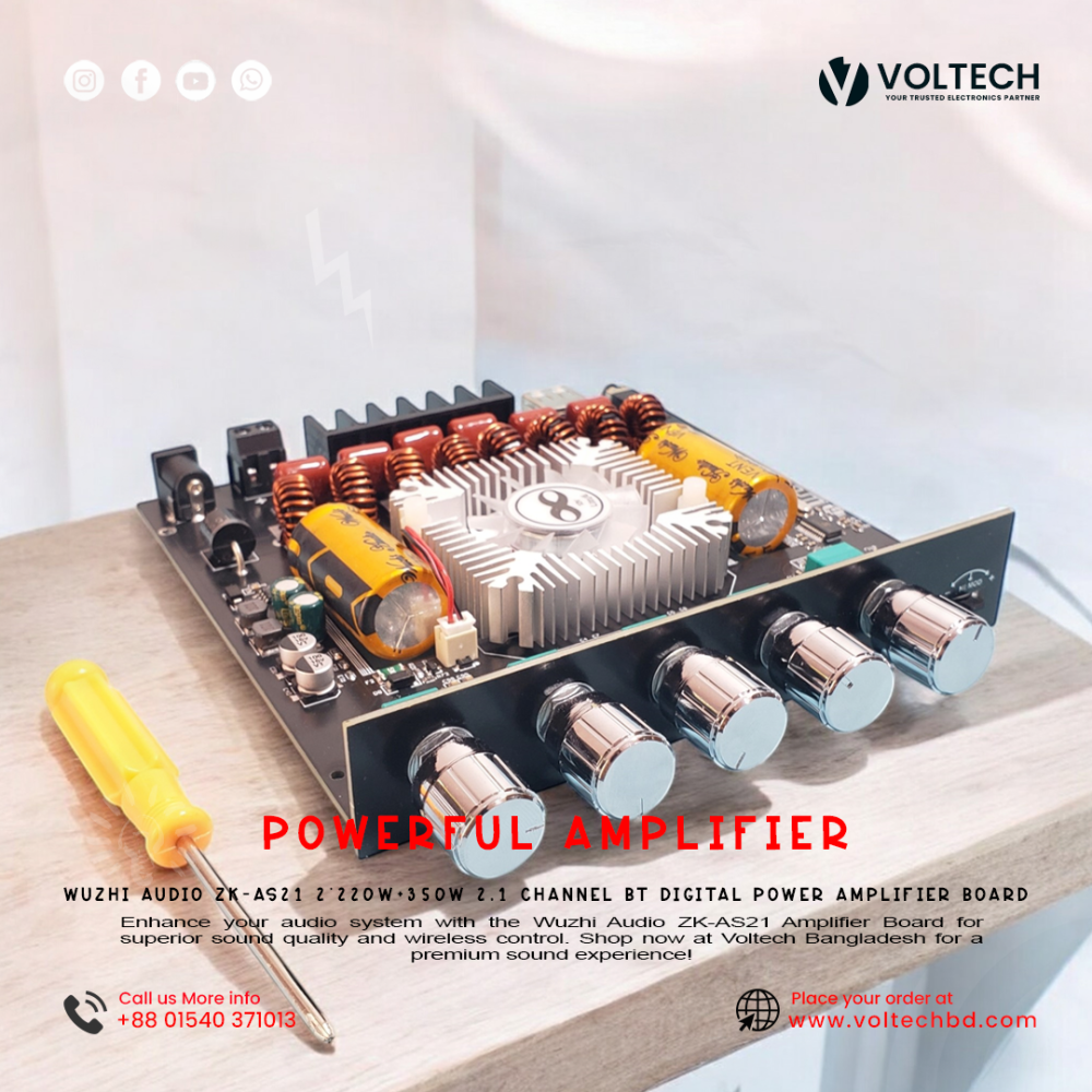 Wuzhi Audio ZK-AS21 2*220W+350W 2.1 Channel Bluetooth Digital Power Amplifier Board (Official) in Bangladesh Wuzhi Audio ZK-AS21 2*220W+350W 2.1 Channel Bluetooth Digital Power Amplifier Board (Official) in Bangladesh