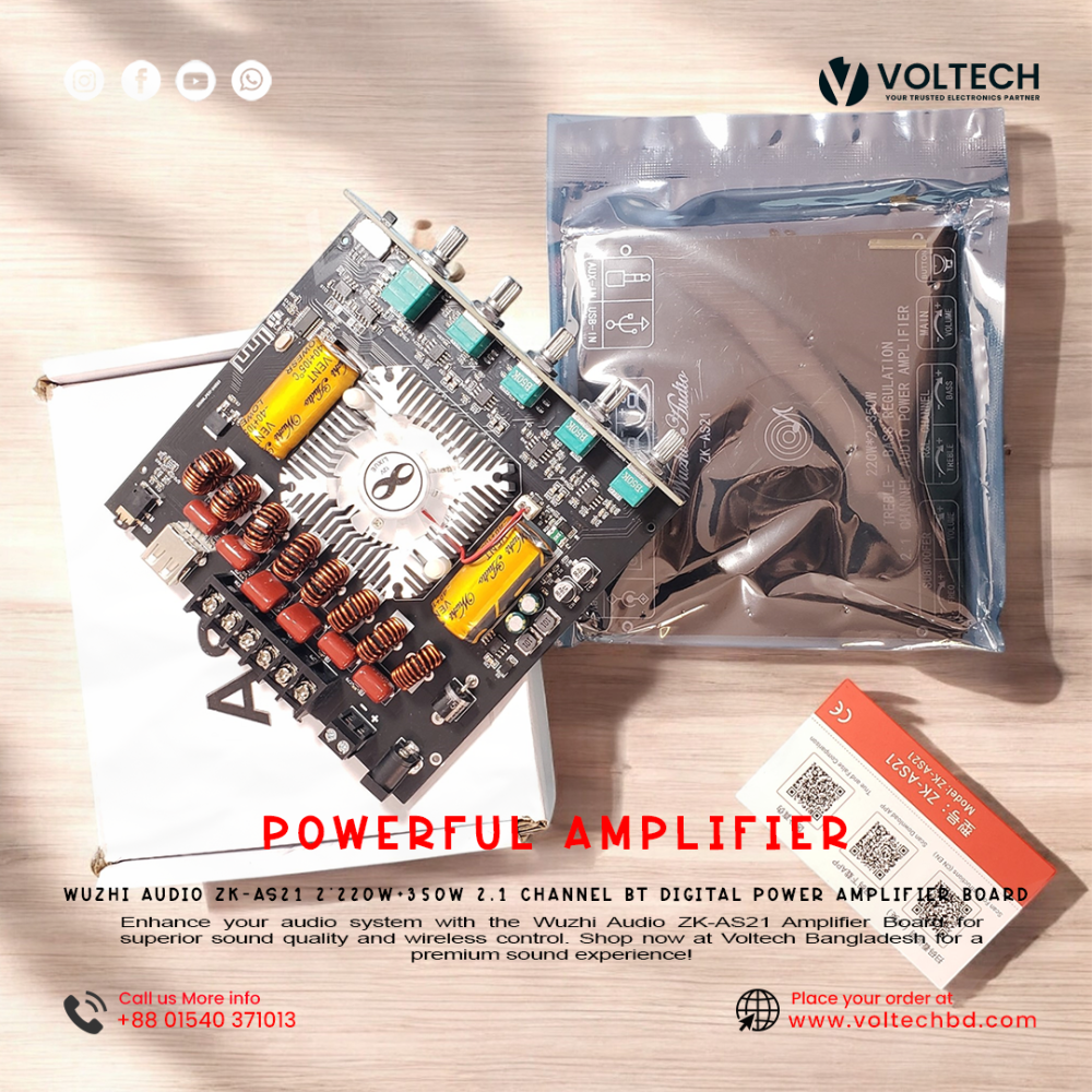 Wuzhi Audio ZK-AS21 2*220W+350W 2.1 Channel Bluetooth Digital Power Amplifier Board (Official) in Bangladesh Wuzhi Audio ZK-AS21 2*220W+350W 2.1 Channel Bluetooth Digital Power Amplifier Board (Official) in Bangladesh