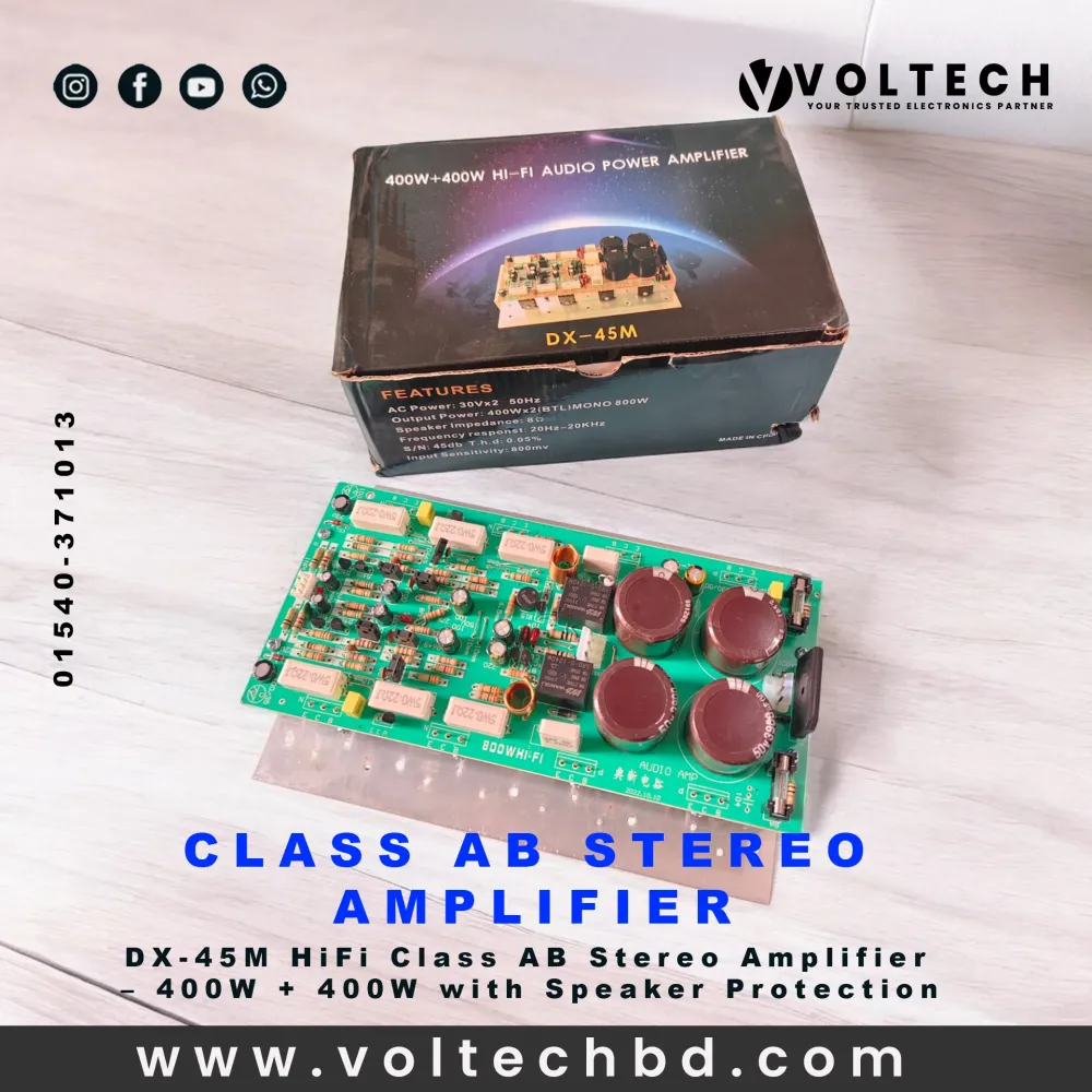 DX-45M HiFi Class AB Stereo Amplifier – 400W + 400W with Speaker Protection | Voltech Electronics
