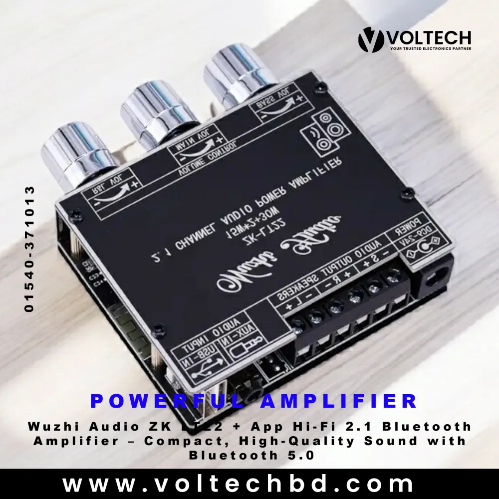 Wuzhi Audio ZK LT22 + App Hi-Fi 2.1 Bluetooth Amplifier – 15W + 15W Stereo + 30W Sub | Voltech Electronics Wuzhi Audio ZK LT22 + App Hi-Fi 2.1 Bluetooth Amplifier – 15W + 15W Stereo + 30W Sub | Voltech Electronics