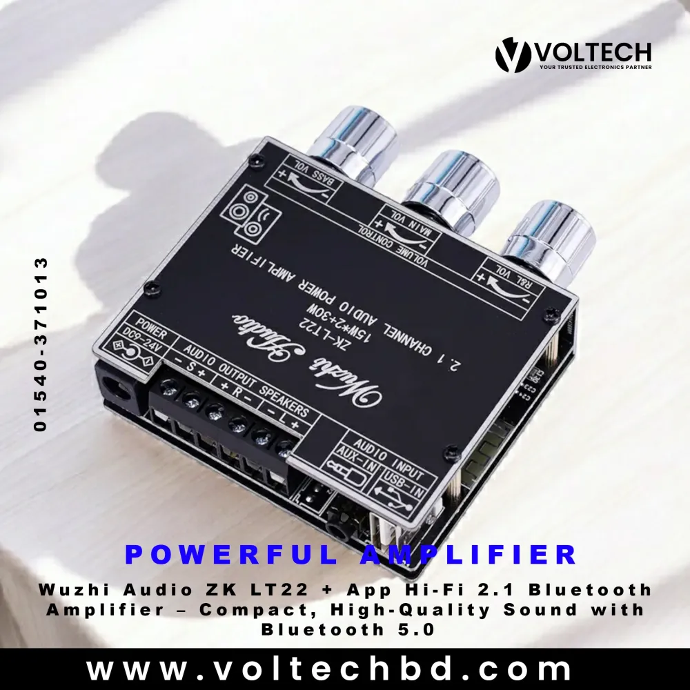 Wuzhi Audio ZK LT22 + App Hi-Fi 2.1 Bluetooth Amplifier – 15W + 15W Stereo + 30W Sub | Voltech Electronics Wuzhi Audio ZK LT22 + App Hi-Fi 2.1 Bluetooth Amplifier – 15W + 15W Stereo + 30W Sub | Voltech Electronics