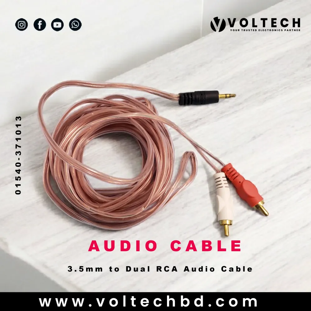 3.5mm to Dual RCA Audio Cable – High-Quality Stereo Audio Connection for Phones, PCs, and Amplifiers 3.5mm to Dual RCA Audio Cable – High-Quality Stereo Audio Connection for Phones, PCs, and Amplifiers
