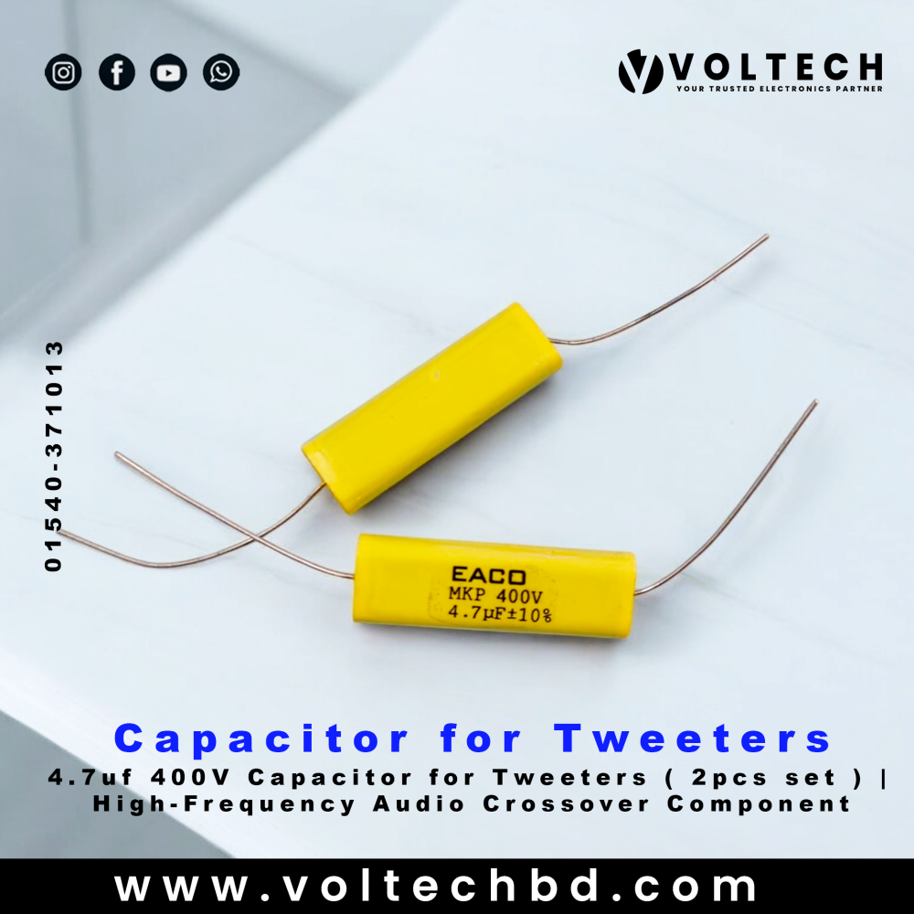 4.7uF 400V Capacitor for Tweeters (2pcs Set) | High-Frequency Audio Crossover Component – Voltech Electronics 4.7uF 400V Capacitor for Tweeters (2pcs Set) | High-Frequency Audio Crossover Component – Voltech Electronics