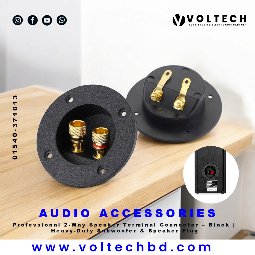 Professional 2-Way Speaker Terminal Connector – Black | Heavy-Duty Subwoofer & Speaker Plug | Voltech Electronics Professional 2-Way Speaker Terminal Connector – Black | Heavy-Duty Subwoofer & Speaker Plug | Voltech Electronics