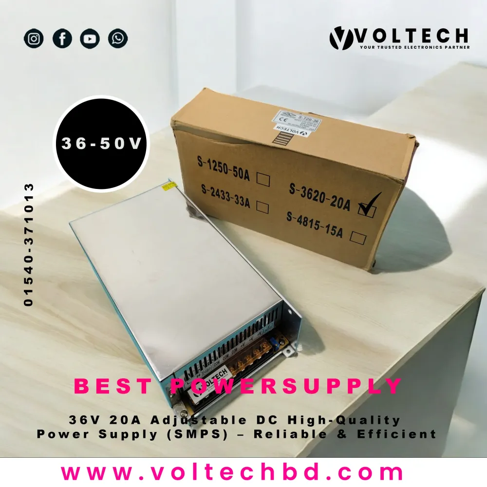 36V 20A Adjustable DC High-Quality Power Supply (SMPS) – Reliable & Efficient | Voltech Electronics 36V 20A Adjustable DC High-Quality Power Supply (SMPS) – Reliable & Efficient | Voltech Electronics