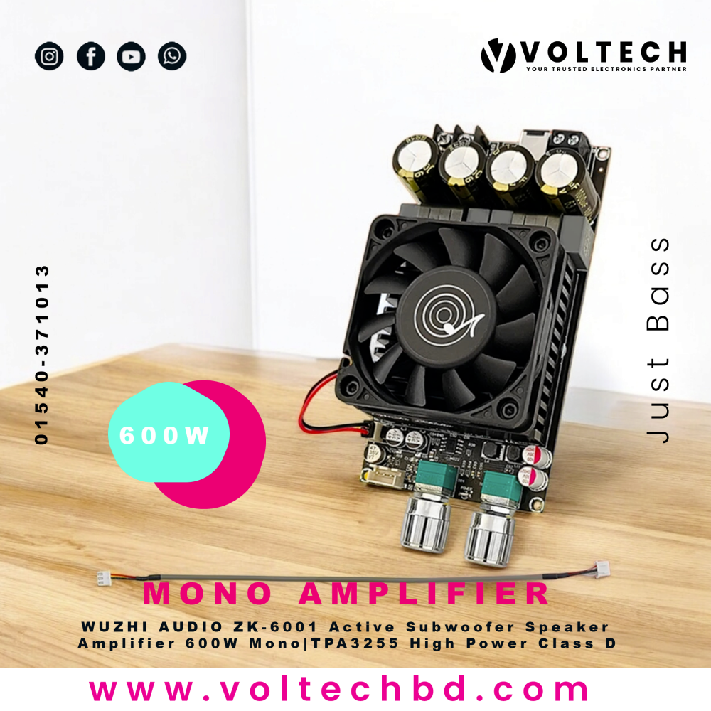 WUZHI AUDIO ZK-6001 Active Subwoofer Speaker Amplifier Module Board – 600W Mono | Frequency & Volume Adjustment | TPA3255 High Power Class D WUZHI AUDIO ZK-6001 Active Subwoofer Speaker Amplifier Module Board – 600W Mono | Frequency & Volume Adjustment | TPA3255 High Power Class D