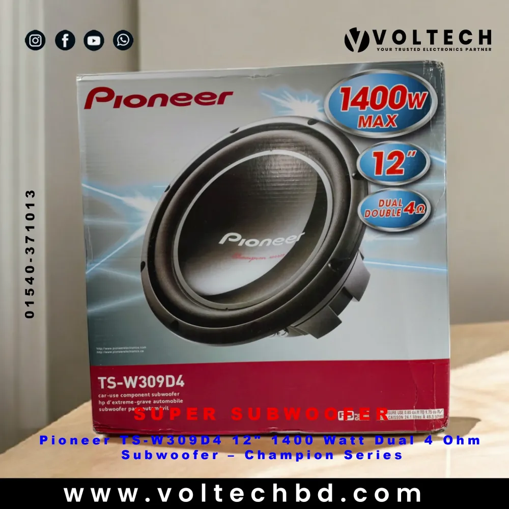 Pioneer TS-W309D4 12" 1400W Dual 4Ω Subwoofer – Champion Series | Voltech Electronics Pioneer TS-W309D4 12" 1400W Dual 4Ω Subwoofer – Champion Series | Voltech Electronics