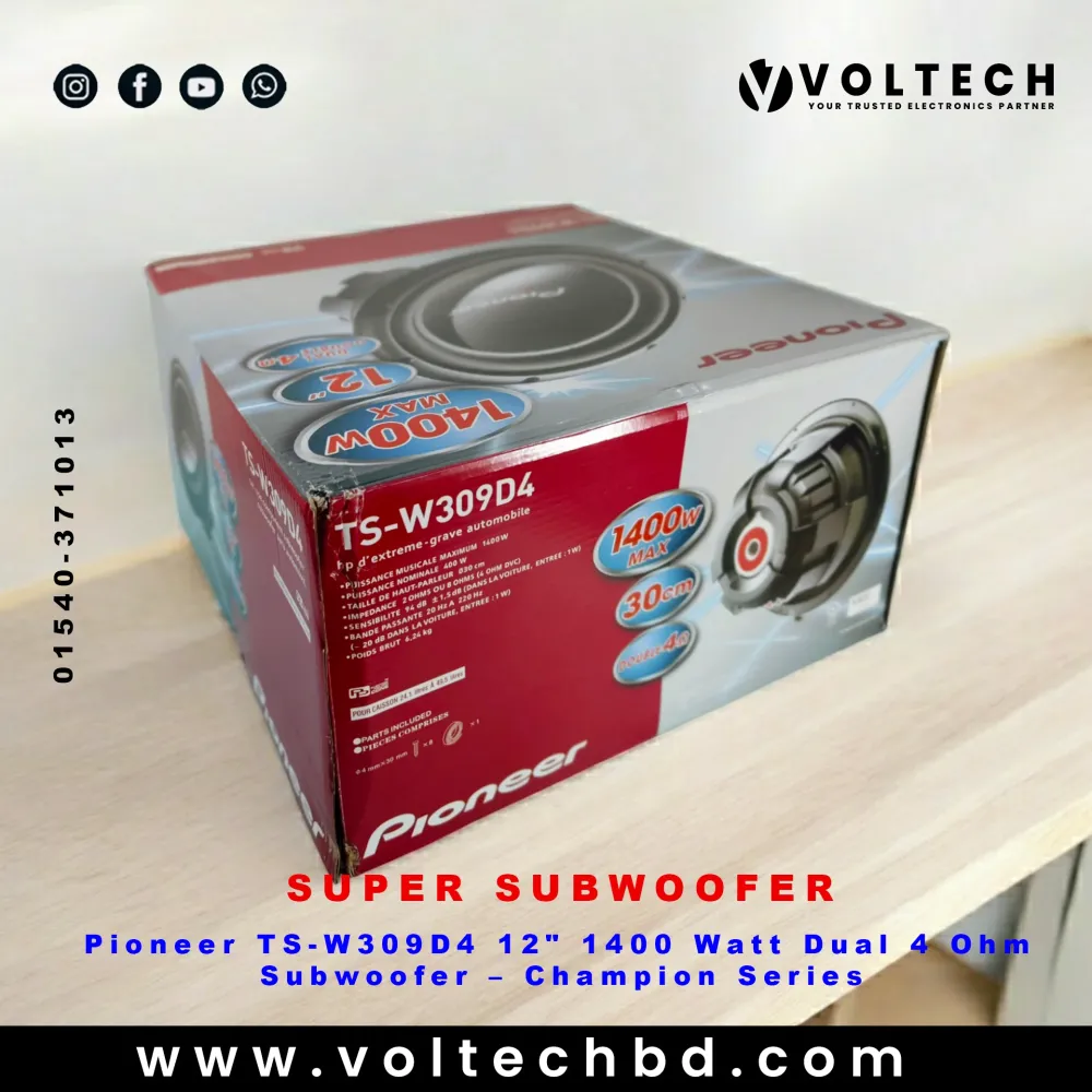 Pioneer TS-W309D4 12" 1400W Dual 4Ω Subwoofer – Champion Series | Voltech Electronics Pioneer TS-W309D4 12" 1400W Dual 4Ω Subwoofer – Champion Series | Voltech Electronics