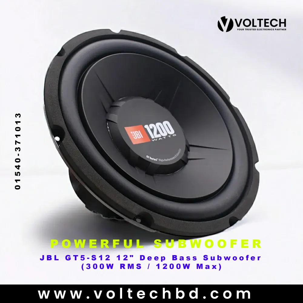 JBL GT5-S12 12" Deep Bass Subwoofer (300W RMS / 1200W Max) | Voltech Electronics JBL GT5-S12 12" Deep Bass Subwoofer (300W RMS / 1200W Max) | Voltech Electronics