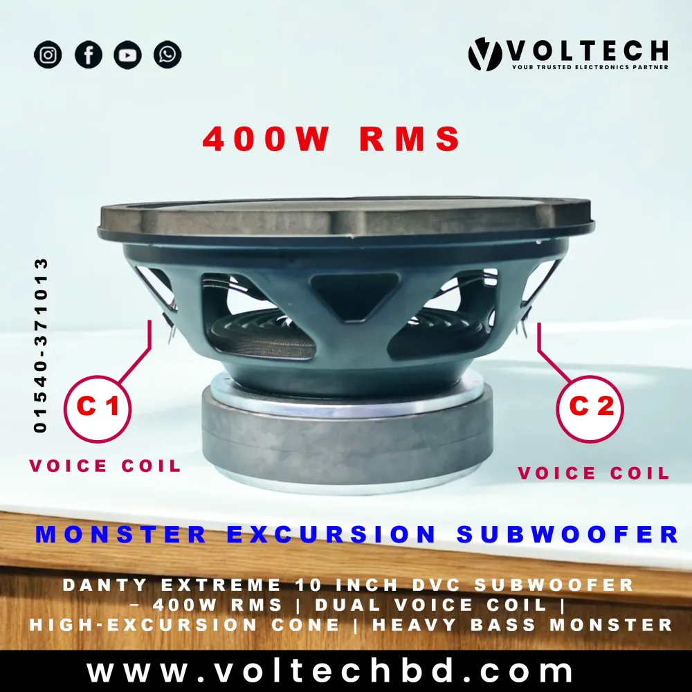 DANTY Extreme 10 Inch DVC Subwoofer – 400W RMS | Dual Voice Coil | Heavy Bass Monster DANTY Extreme 10 Inch DVC Subwoofer – 400W RMS | Dual Voice Coil | Heavy Bass Monster