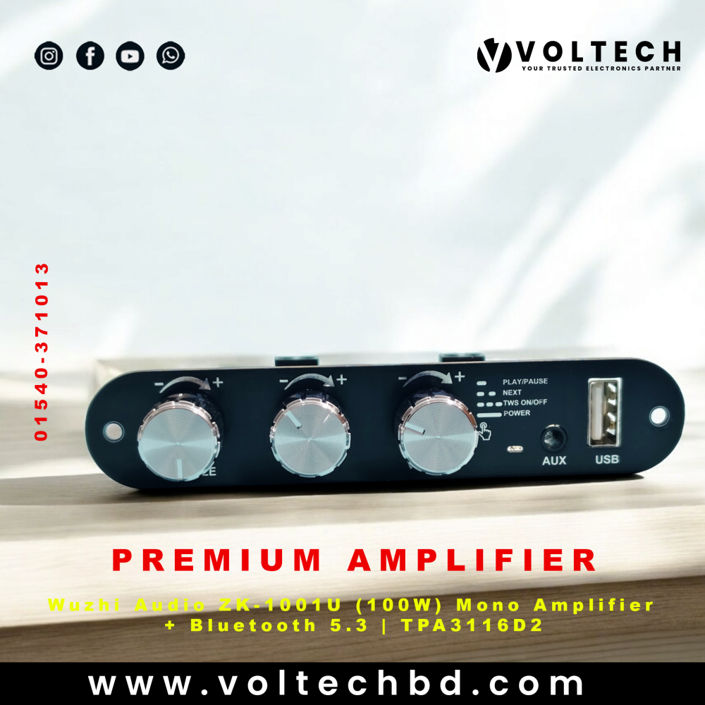 Wuzhi Audio ZK-1001U 100W Mono Amplifier + Bluetooth 5.3 | TPA3116D2 | Voltech Electronics Wuzhi Audio ZK-1001U 100W Mono Amplifier + Bluetooth 5.3 | TPA3116D2 | Voltech Electronics