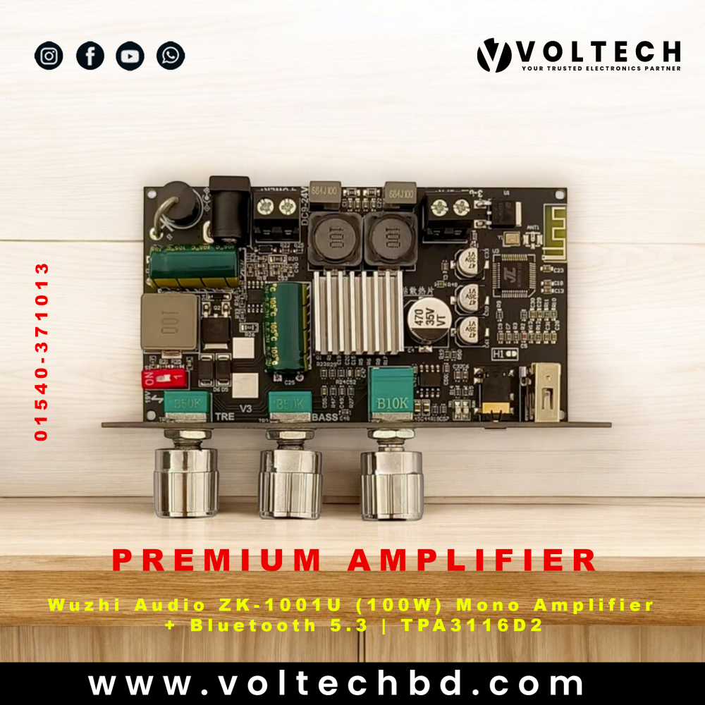 Wuzhi Audio ZK-1001U 100W Mono Amplifier + Bluetooth 5.3 | TPA3116D2 | Voltech Electronics Wuzhi Audio ZK-1001U 100W Mono Amplifier + Bluetooth 5.3 | TPA3116D2 | Voltech Electronics