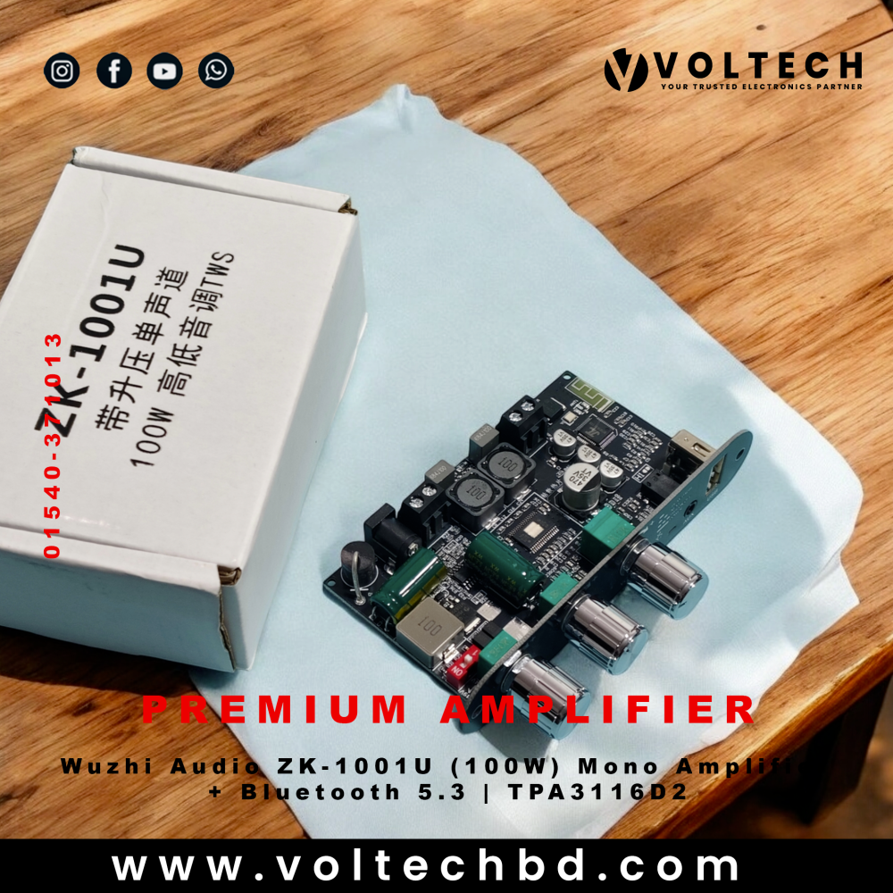 Wuzhi Audio ZK-1001U 100W Mono Amplifier + Bluetooth 5.3 | TPA3116D2 | Voltech Electronics Wuzhi Audio ZK-1001U 100W Mono Amplifier + Bluetooth 5.3 | TPA3116D2 | Voltech Electronics