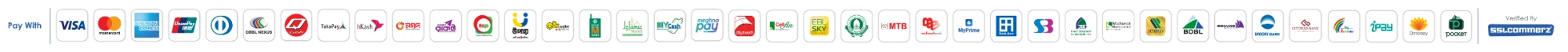 Pay with Visa, Mastercard, American Express, UnionPay, DBBL Nexus, bKash, Nagad, Rocket, Upay and more — verified by SSLCommerz